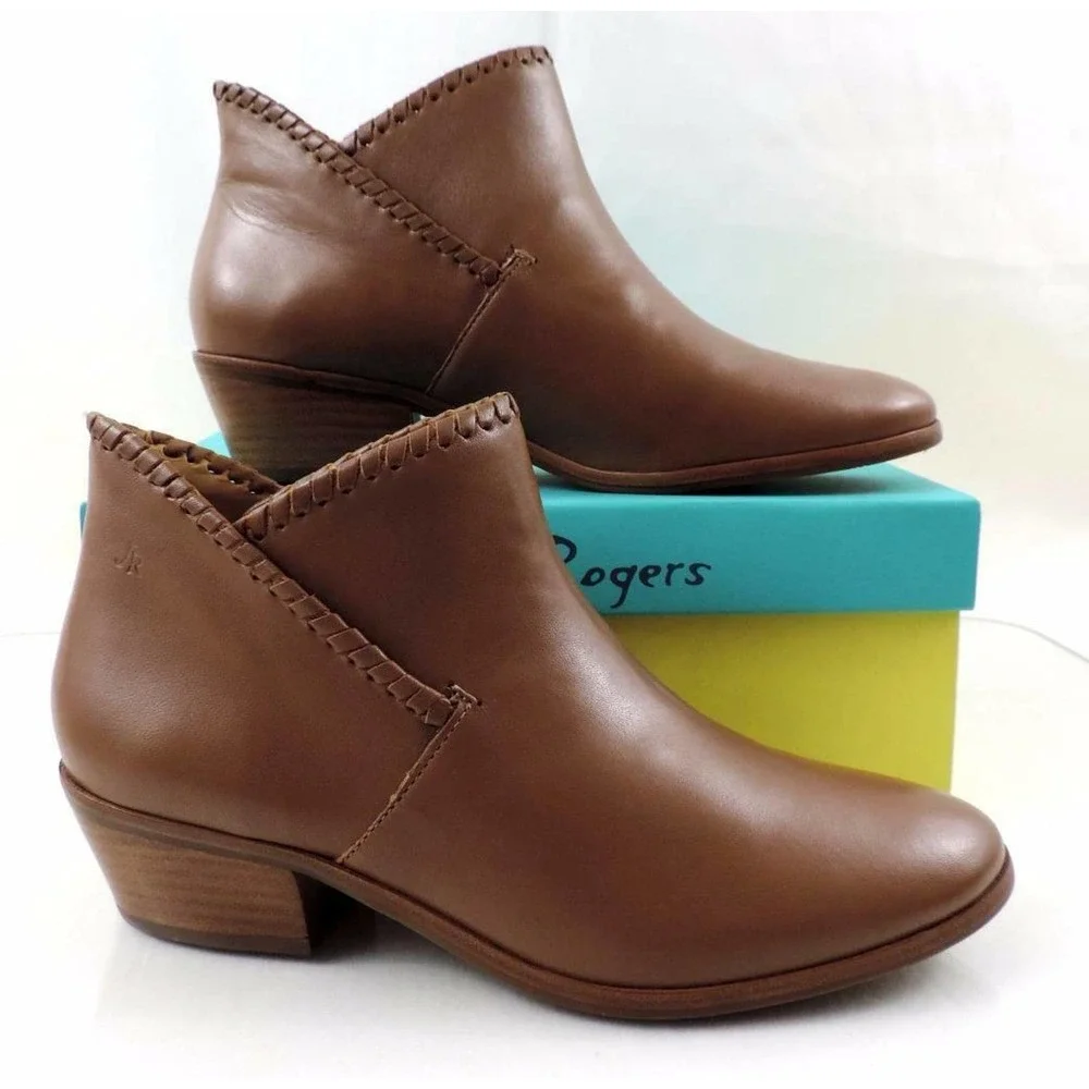 Jack Rogers Sadie Low Heel Ankle Boot Booties Leather Oak Size 7.5 - Picture 8 of 10